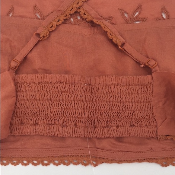 Free People Cassandra cross back crop top. Embroidered floral bronze colored. - Picture 7 of 11